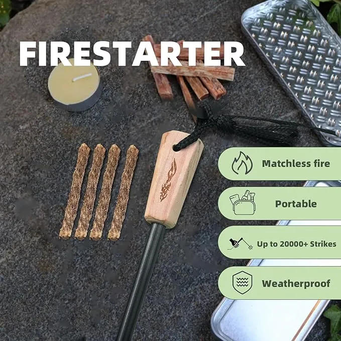 Fire Starter Survival Tool, Ferro Rod Fire Starter Kit & Backpacking Multitool, Fire Steel, Fire Rod