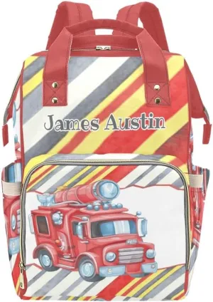Fire Truck Personalized Diaper Bag Backpack Tote with Name Diaper Backpack Travel Daypack for Mom Dad Baby Bag Gift