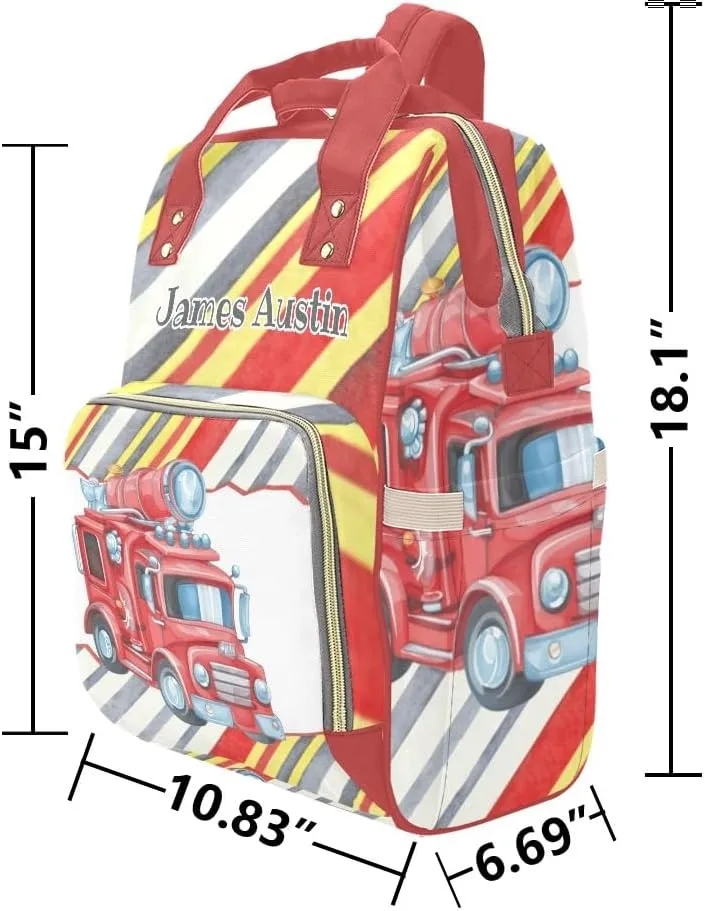 Fire Truck Personalized Diaper Bag Backpack Tote with Name Diaper Backpack Travel Daypack for Mom Dad Baby Bag Gift