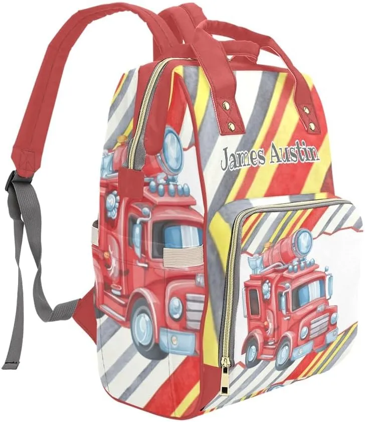 Fire Truck Personalized Diaper Bag Backpack Tote with Name Diaper Backpack Travel Daypack for Mom Dad Baby Bag Gift