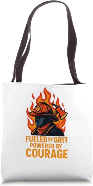 Firefighter Hero Graphic with Helmet Axe Flames Hero Tote Bag