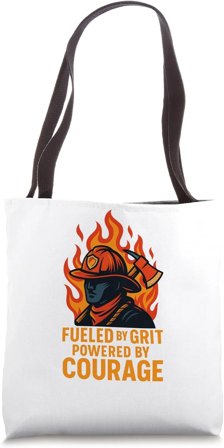 Firefighter Hero Graphic with Helmet Axe Flames Hero Tote Bag