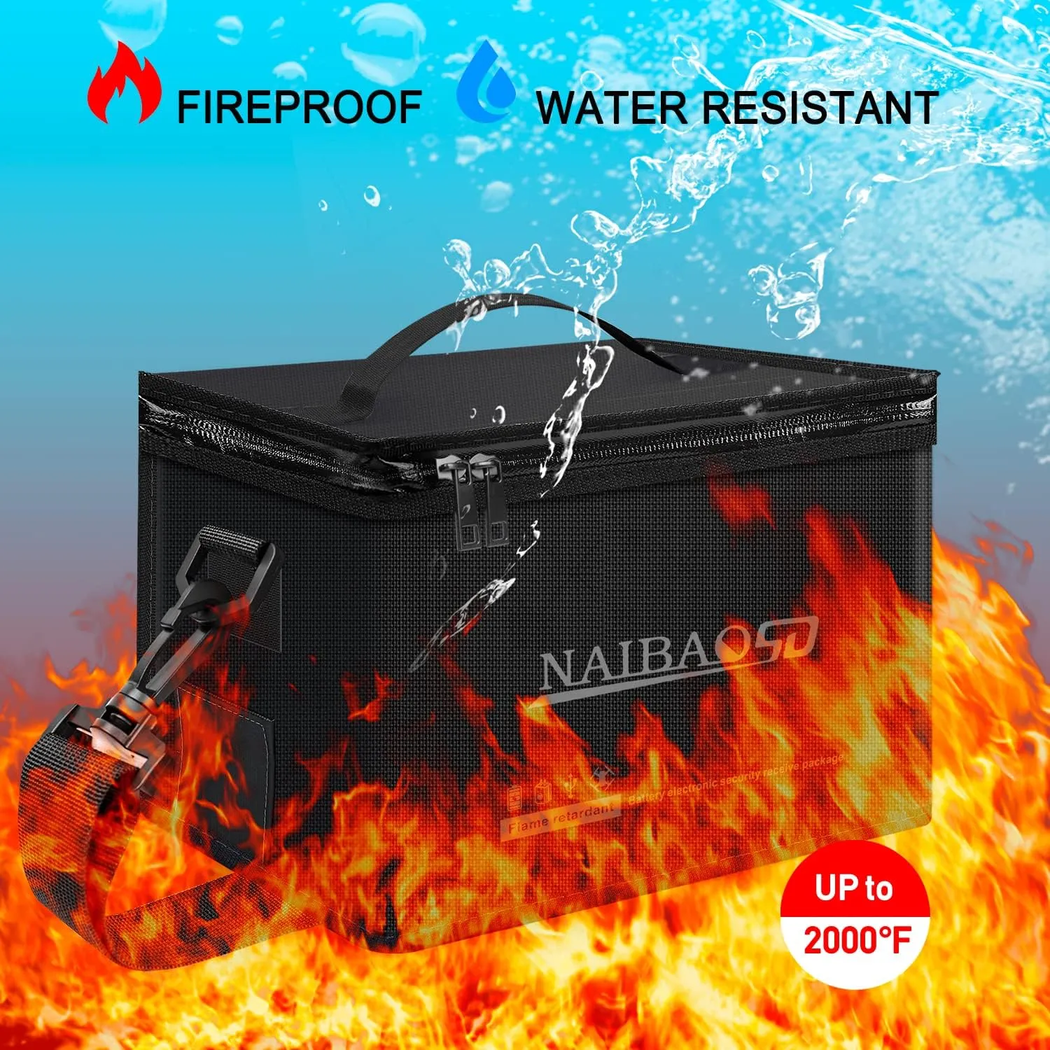 Fireproof Explosionproof Lipo Battery Bag for Lipo Battery Storage and Charging, Large Capacity Fire Resistant Detachable Shoulder Strap with Double Metal Zipper (11 x 8 x 6.5 in)