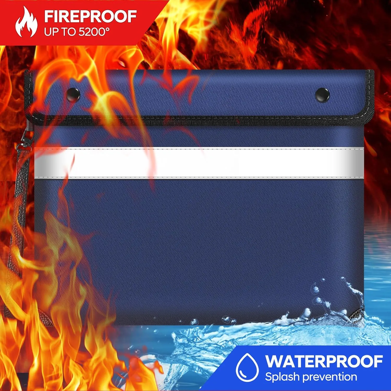 Fireproof Money Bag for Cash 11"x7.7",Upgraded 5200℉ Insulated Water Fire Proof Pouch with Water-resistant Zipper,Fireproof Envelopes for Important Documents,Valuables (Blue)