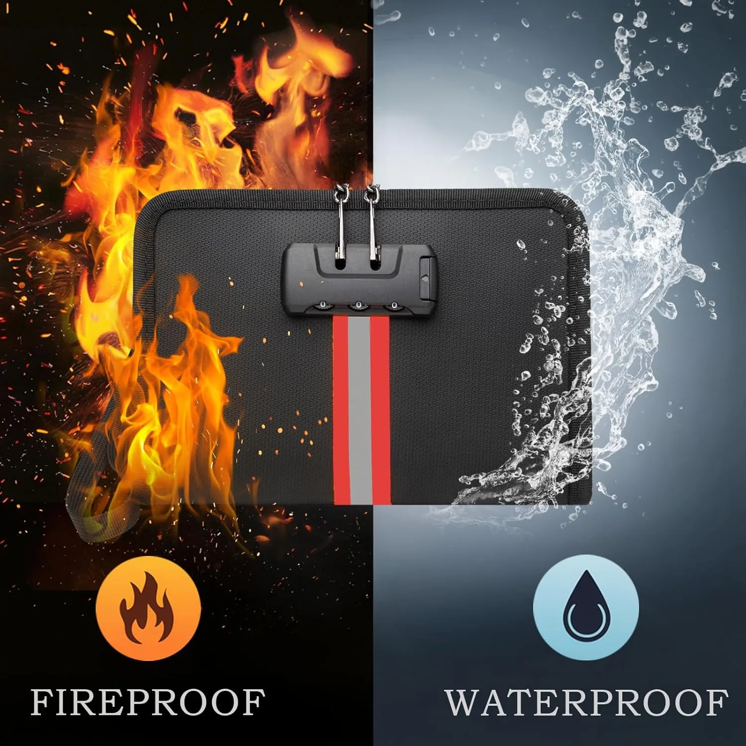 Fireproof Waterproof Money Bag with Zipper, Premium Fiberglass, Fire Safe Storage for Documents, Passports, Cash, Valuables (S)