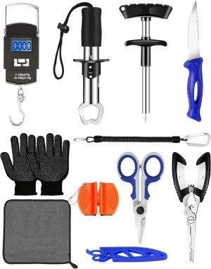 Fishing Tool Kit - Fishing Pliers, Hook Remover, Fish Gripper，Fish Scale, Fish Knife, Saltwater Fishing Gear with Sharpeners, Best Gifts for Men