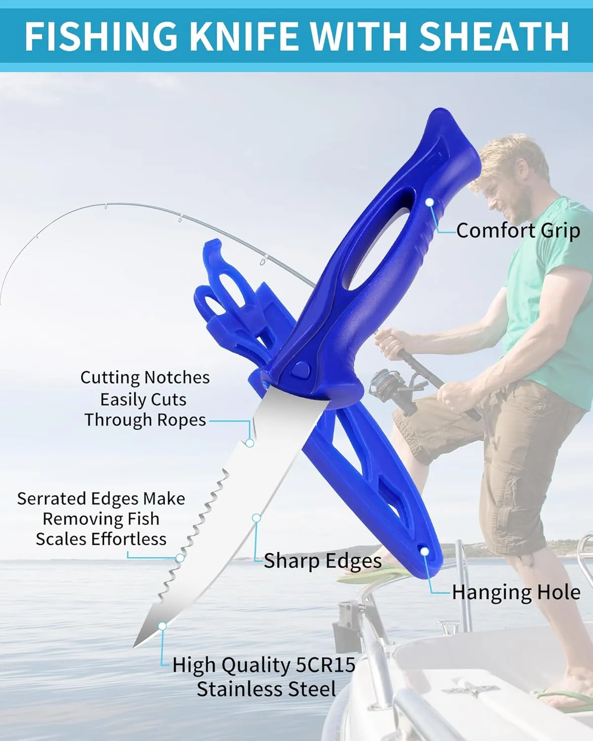 Fishing Tool Kit - Fishing Pliers, Hook Remover, Fish Gripper，Fish Scale, Fish Knife, Saltwater Fishing Gear with Sharpeners, Best Gifts for Men