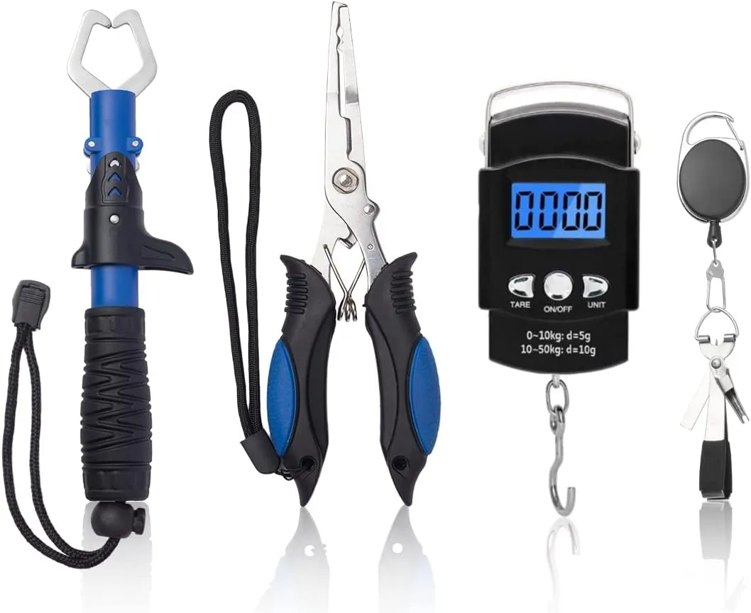Fishing Tools Set Fishing Pliers Fish Lip Gripper Handheld Digital Fish Scale Fishing Knot Tying Tool with Retractors Fishing