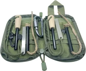 Flint and Steel Fire Starter Kit, OTXEER Ferro Rods Magnesium Fire Starter Survival Tool Camping Emergency Fire Lightning Striker, Tinder Wick Rope, Multifunctional Outdoor Bag Hook