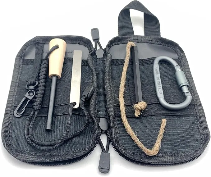 Flint and Steel Fire Starter Kit, OTXEER Ferro Rods Magnesium Fire Starter Survival Tool Camping Emergency Fire Lightning Striker, Tinder Wick Rope, Multifunctional Outdoor Bag Hook