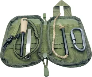 Flint and Steel Fire Starter Kit, OTXEER Ferro Rods Magnesium Fire Starter Survival Tool Camping Emergency Fire Lightning Striker, Tinder Wick Rope, Multifunctional Outdoor Bag Hook