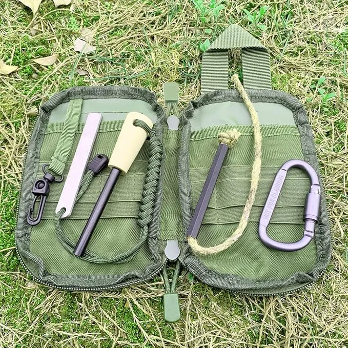 Flint and Steel Fire Starter Kit, OTXEER Ferro Rods Magnesium Fire Starter Survival Tool Camping Emergency Fire Lightning Striker, Tinder Wick Rope, Multifunctional Outdoor Bag Hook