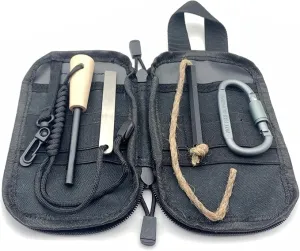 Flint and Steel Fire Starter Kit, OTXEER Ferro Rods Magnesium Fire Starter Survival Tool Camping Emergency Fire Lightning Striker, Tinder Wick Rope, Multifunctional Outdoor Bag Hook