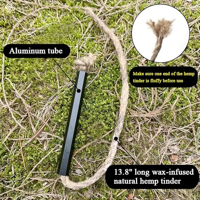 Flint and Steel Fire Starter Kit, OTXEER Ferro Rods Magnesium Fire Starter Survival Tool Camping Emergency Fire Lightning Striker, Tinder Wick Rope, Multifunctional Outdoor Bag Hook