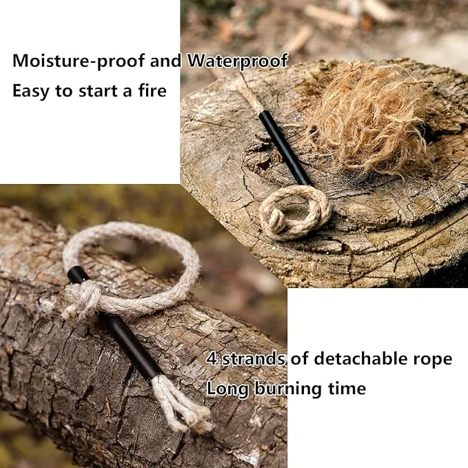 Flint and Steel Fire Starter Kit - Premium Ferro Rod and Magnesium Stick with Tinder Hemp Rope - Portable Fire Starter Survival Tool for Campfires/Camping/Bushcraft/Hiking and Emergency Rescue.