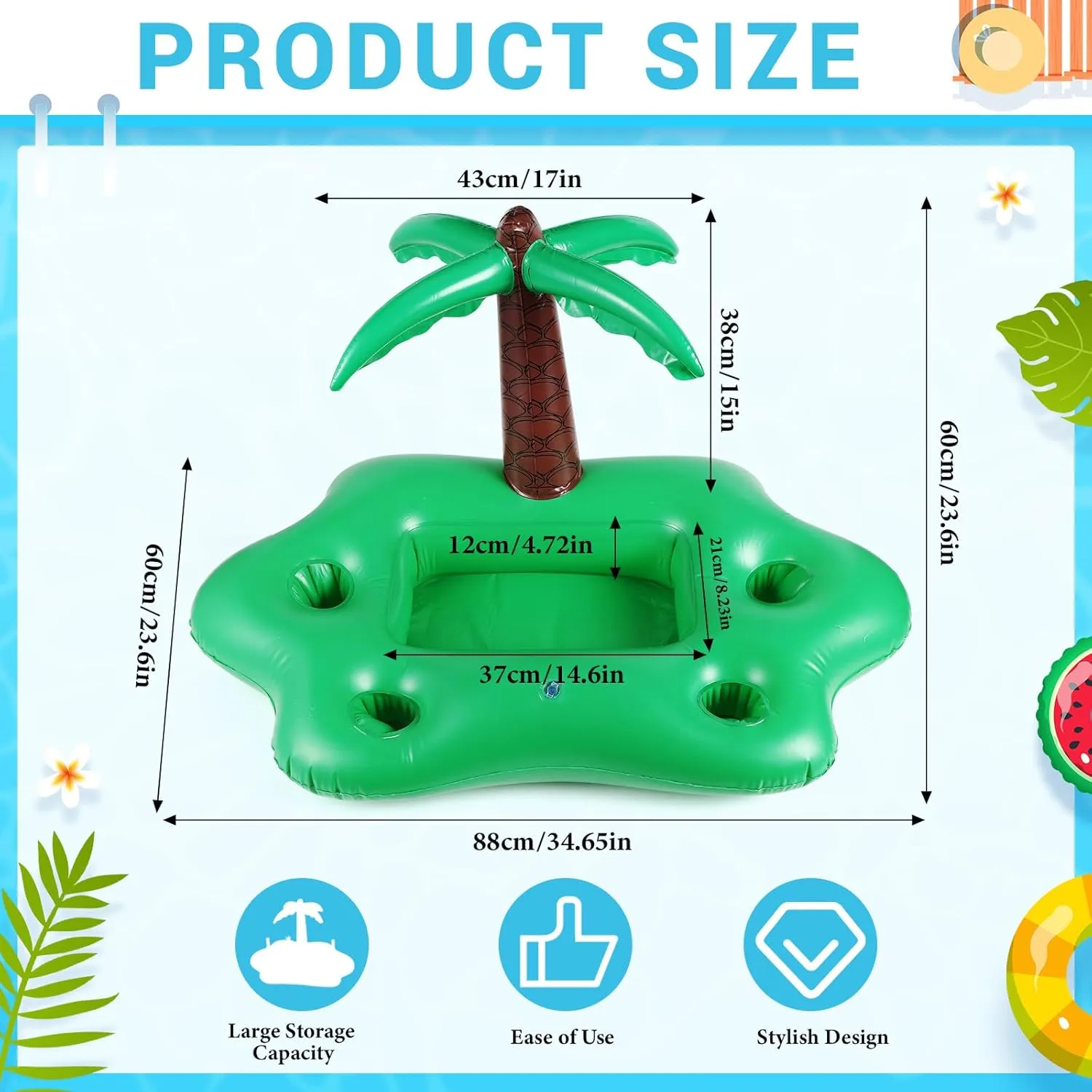 Floating Drink Holder for Pool, Floating Cabana Bar, Hot Tub Drink Holder for Adults, Inflatable Pool Accessories(Coconut Tree)