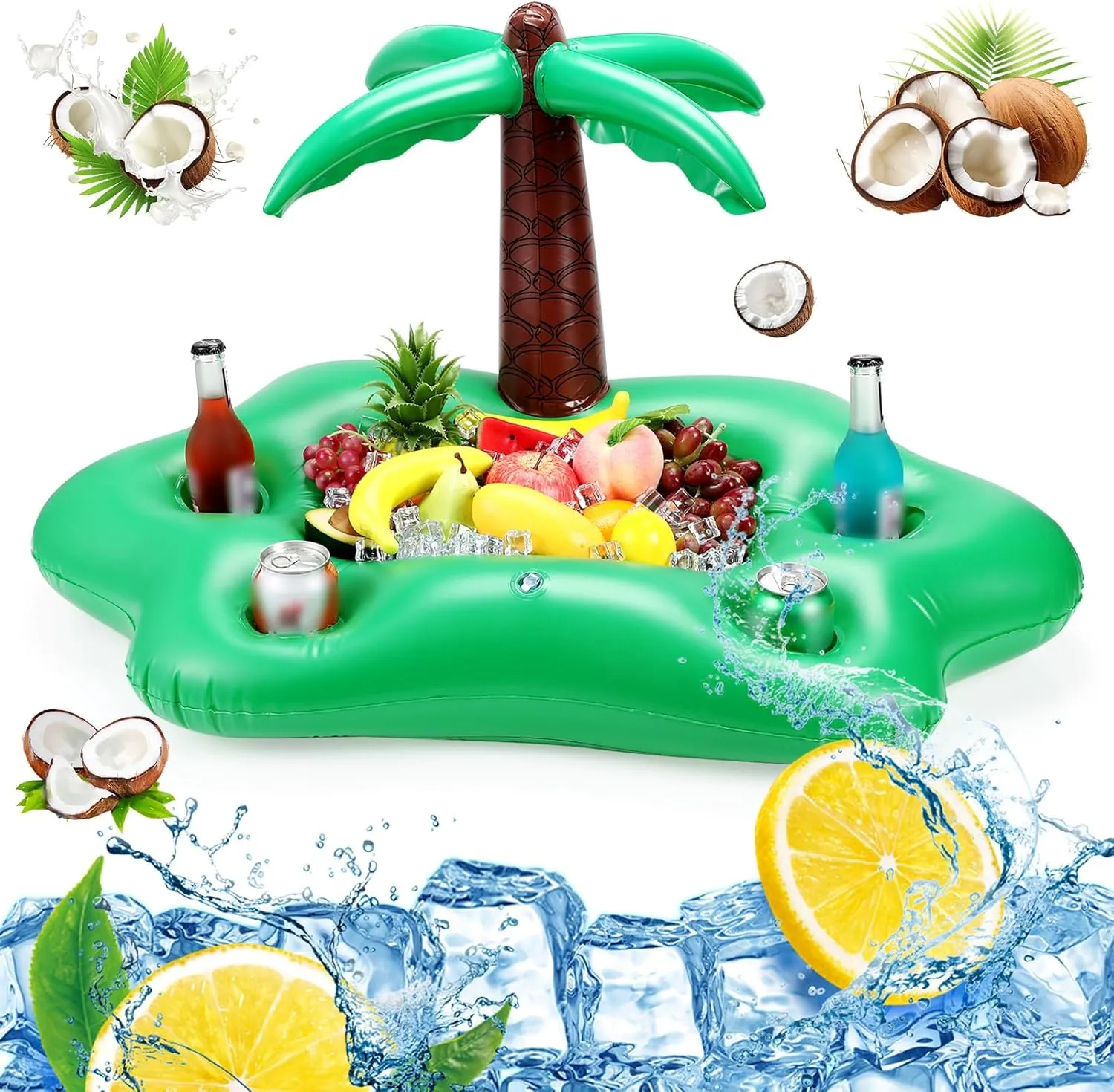 Floating Drink Holder for Pool, Floating Cabana Bar, Hot Tub Drink Holder for Adults, Inflatable Pool Accessories(Coconut Tree)