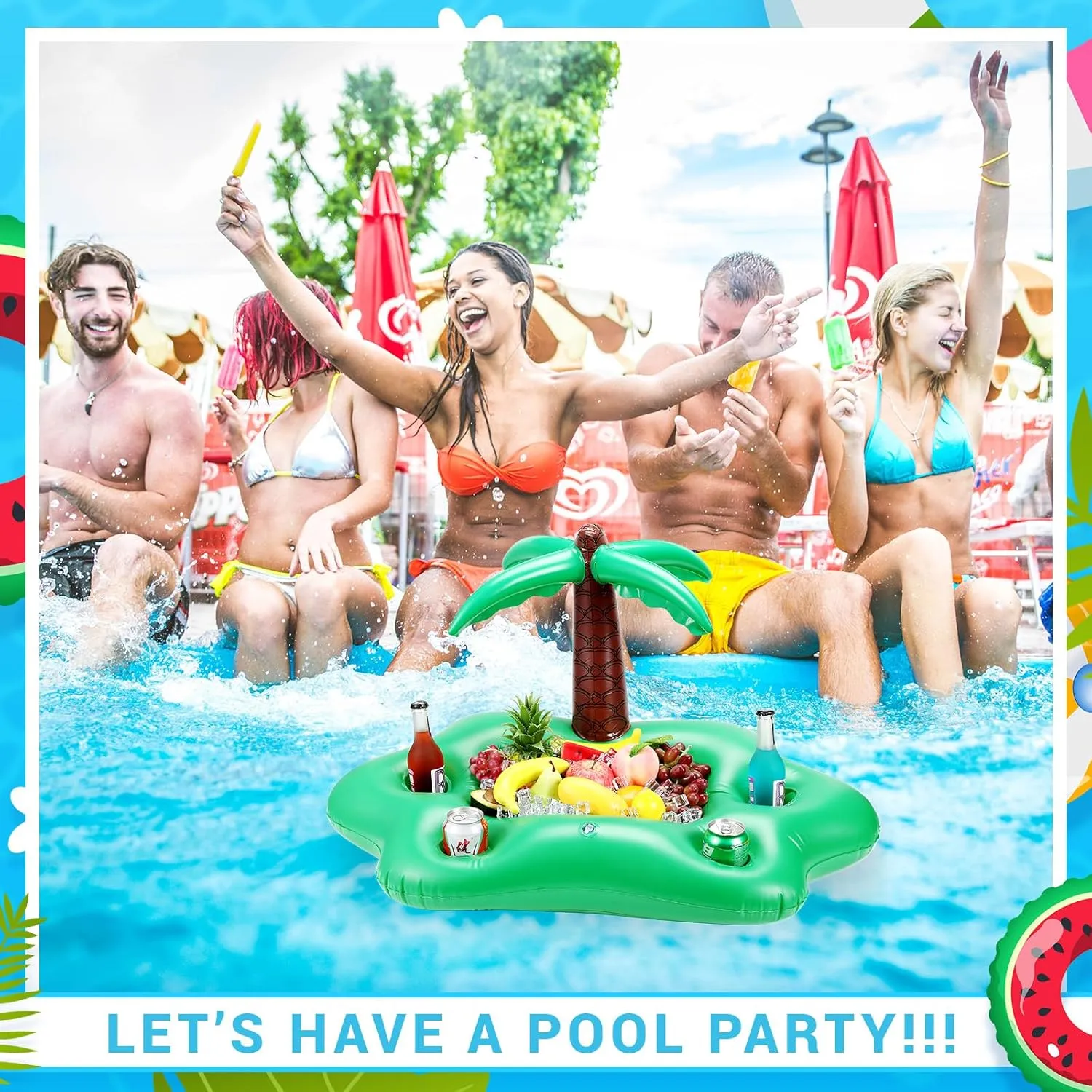 Floating Drink Holder for Pool, Floating Cabana Bar, Hot Tub Drink Holder for Adults, Inflatable Pool Accessories(Coconut Tree)