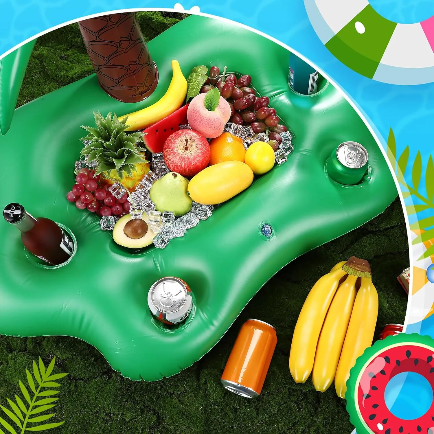 Floating Drink Holder for Pool, Floating Cabana Bar, Hot Tub Drink Holder for Adults, Inflatable Pool Accessories(Coconut Tree)
