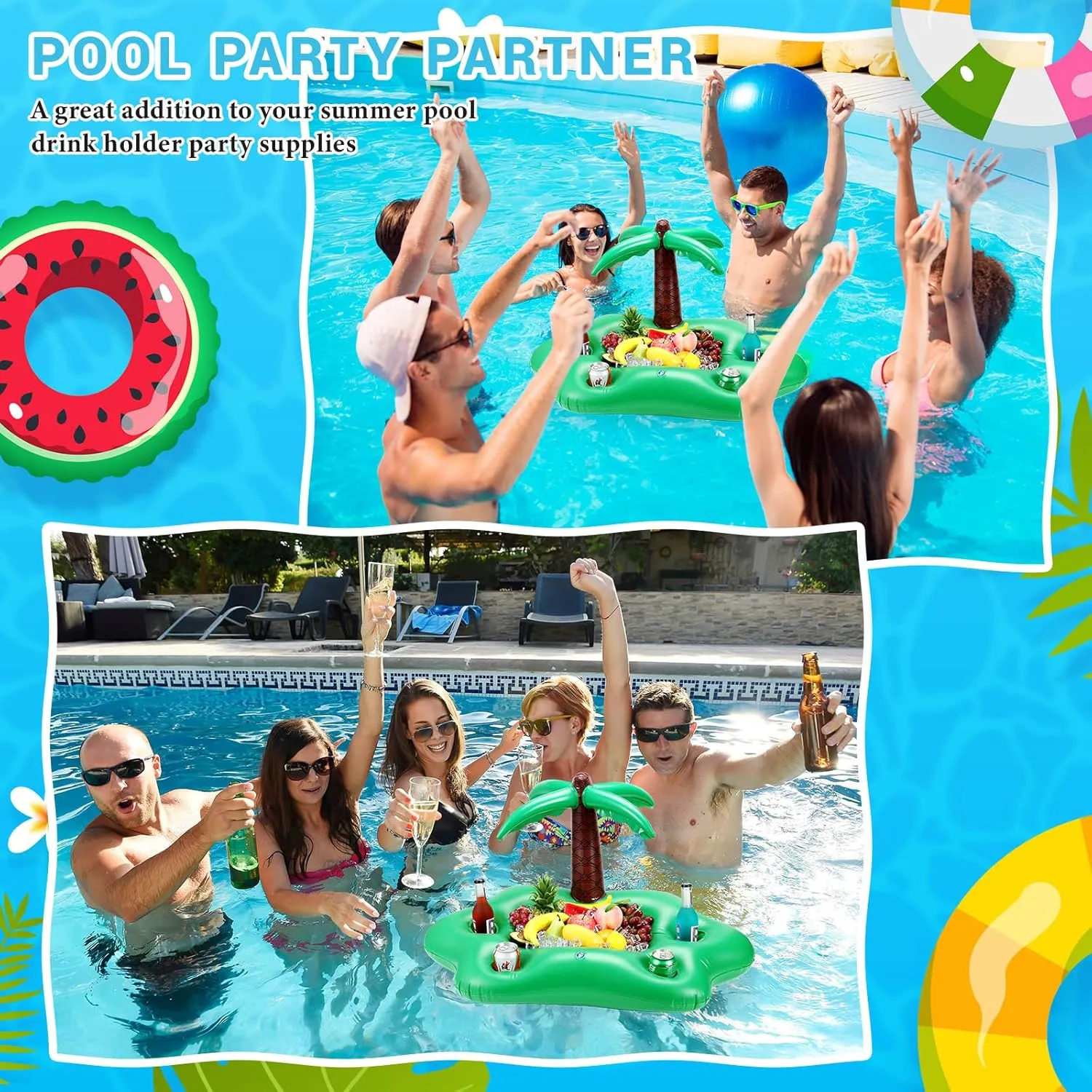 Floating Drink Holder for Pool, Floating Cabana Bar, Hot Tub Drink Holder for Adults, Inflatable Pool Accessories(Coconut Tree)