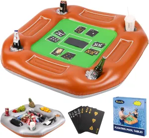 Floating Pool Game Table Double-Sided Design Poker-Style Top Drink Snack Tray, Durable PVC 39.3” for Pool Party Hot Tub Beach Gathering