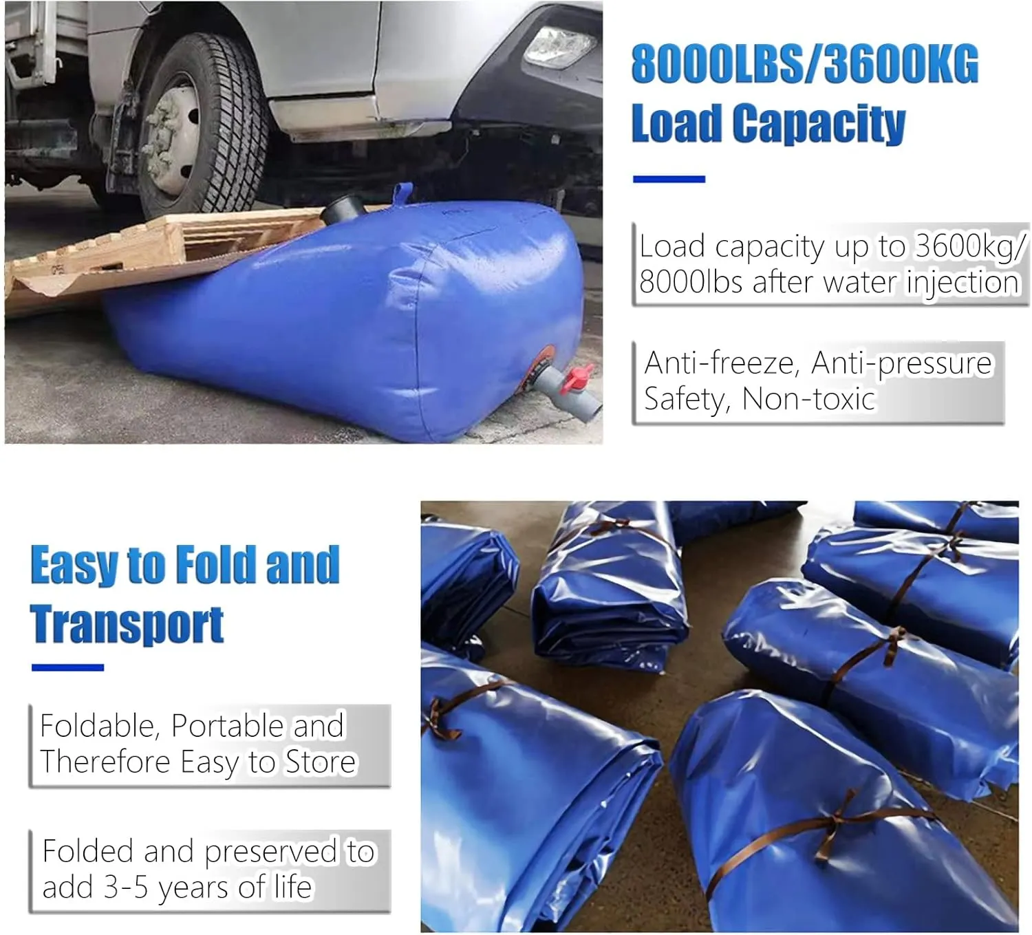 Foldable Portable Soft Water Bag Heavy Duty Water Bladder for Hiking Backpack, Camping/Domestic Water/Truck Bed, Portable Storage Containers with Spout, 100L/ 200L/ 300L/ 500L Plastic Water Bag(6x3x1.
