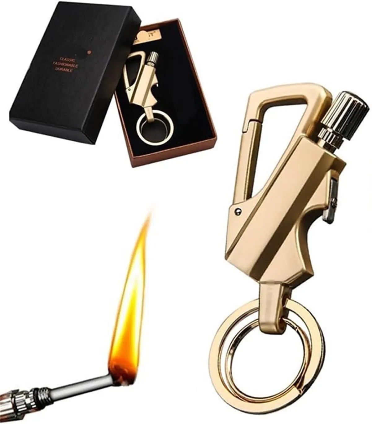Forever Match Kerosene Lighter, Multifunctional Keychain Lighter with Bottle Opener, Reusable Waterproof and Windproof Matches, Suitable for Outdoor Camping Survival(Gold)