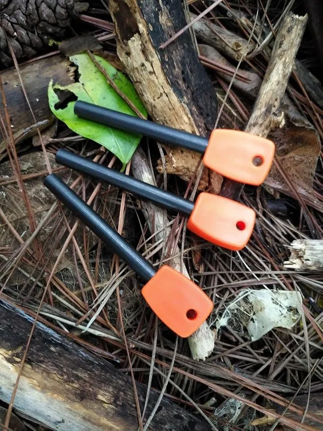 FOSTAR 3 PCS Tactical Ferro (Ferrocerium) Rods, Bushcraft Flint Fire Starter with Easy Grip Handle, 5/16 Inch Thick Waterproof Fire Steel Magnesium Camping Tool Kit