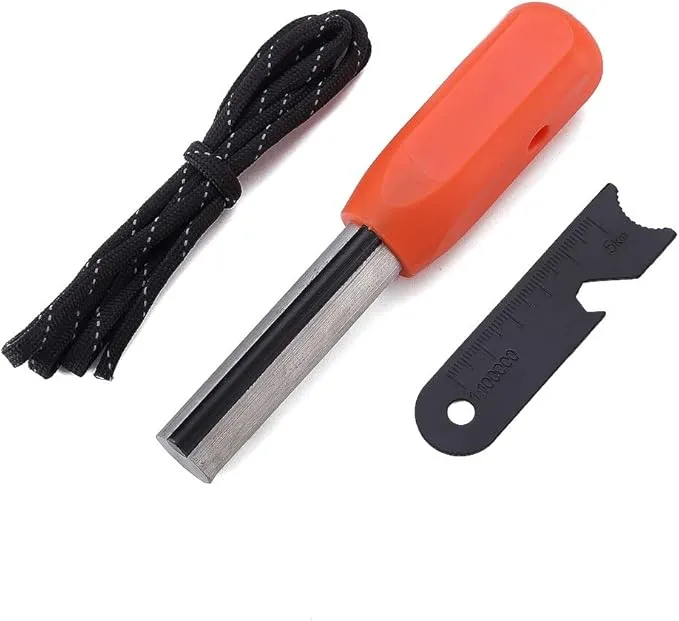Fostar Outdoors Emergency Fire Starter，Magnesium Mg Rod Integrate with Ferro Rod, Paracord and Multi –Function Scraper Striker, Great for Bushcraft, Camping, Hiking, Hunting