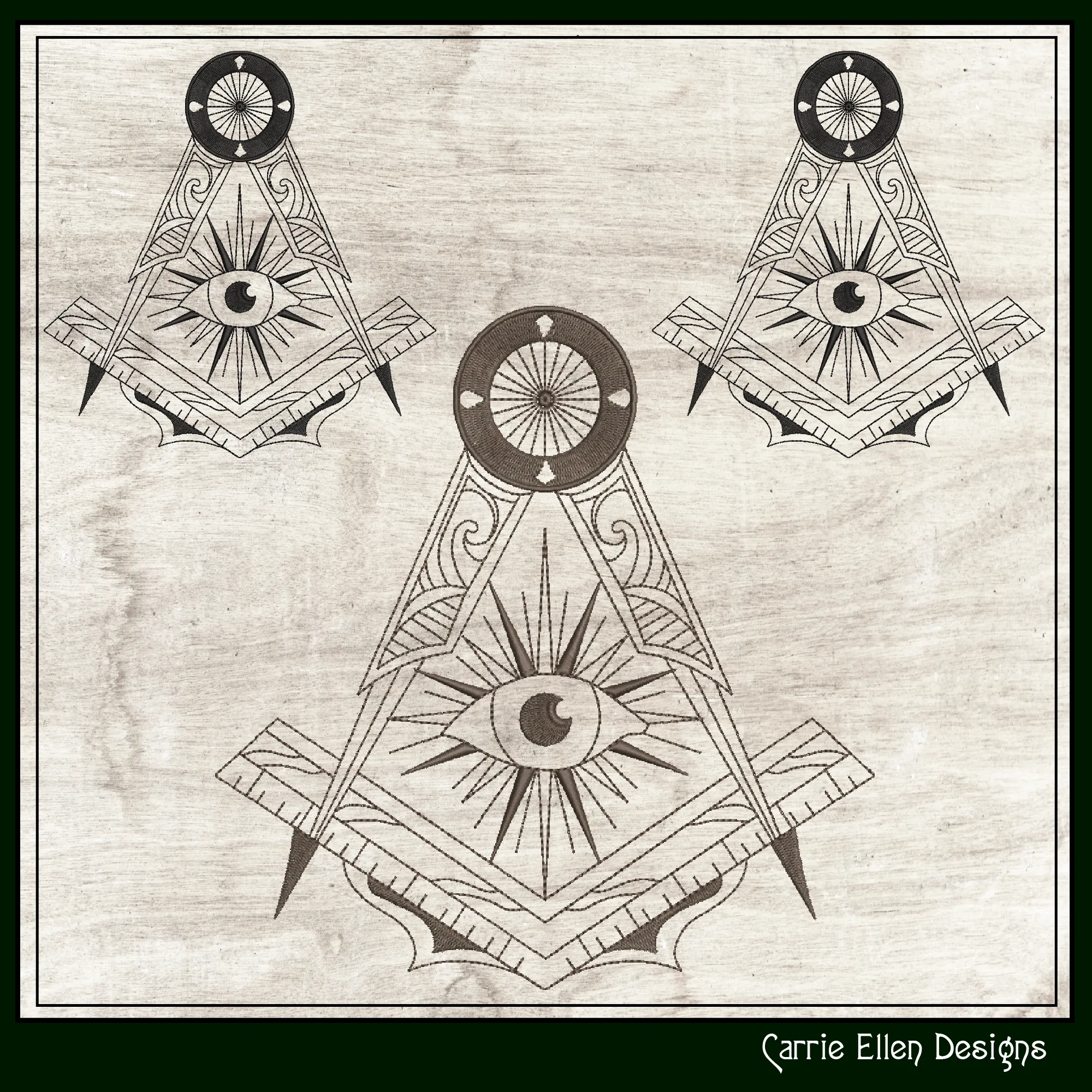 Free Mason Compass Machine Embroidery Design, Decorative Masonic Symbol, Sacred Geometry, God's Eye, 6 Sizes (3024)