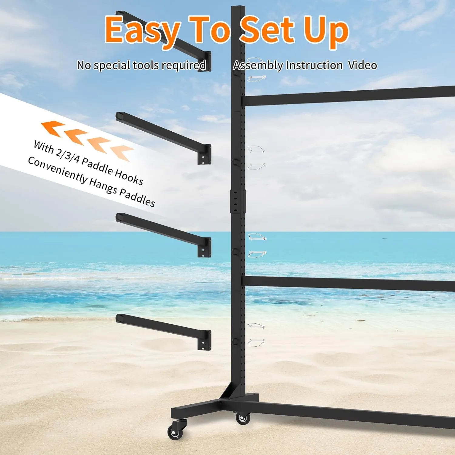 Freestanding Kayak Storage Rack, Adjustable Heavy Duty Metal Stand with Lockable Wheels for Kayaks SUPs, Canoe and Paddleboard Kayak Rack for Indoor & Outdoor Use