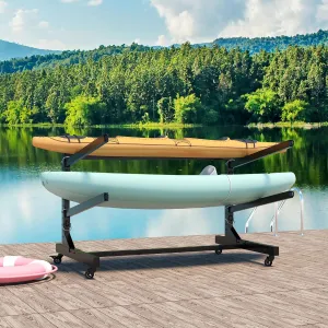 Freestanding Kayak Storage Rack, Adjustable Heavy Duty Metal Stand with Lockable Wheels for Kayaks SUPs, Canoe and Paddleboard Kayak Rack for Indoor & Outdoor Use