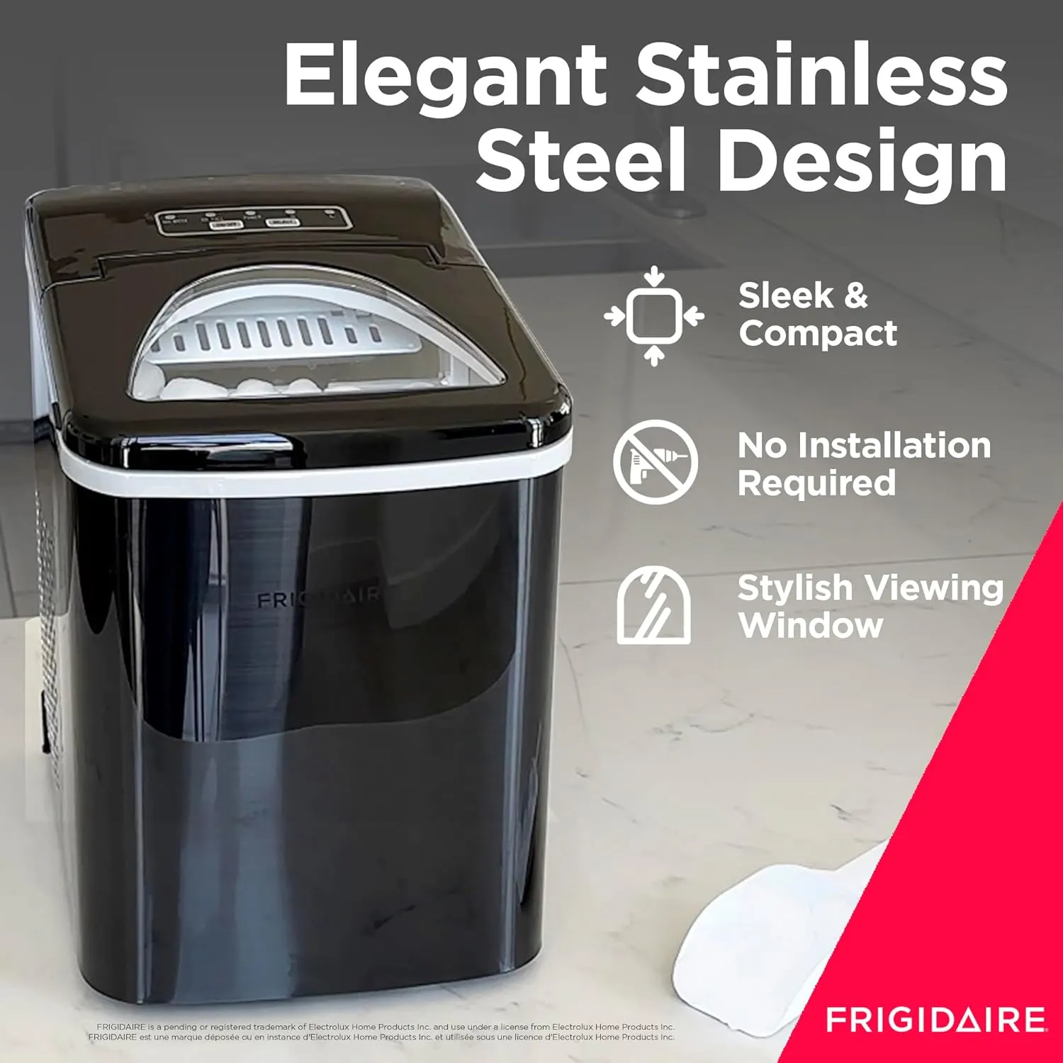 Frigidaire 26 Lbs per Day Portable Compact Maker, Ice Making Machine, Black Stainless, Medium