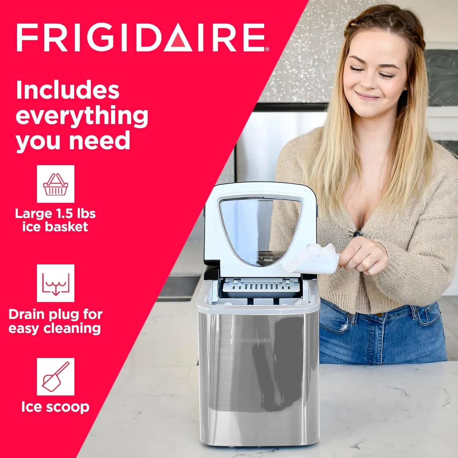 Frigidaire EFIC123-SS Counter Top Maker, Produces 26 pounds Ice per Day, Stainless Steel