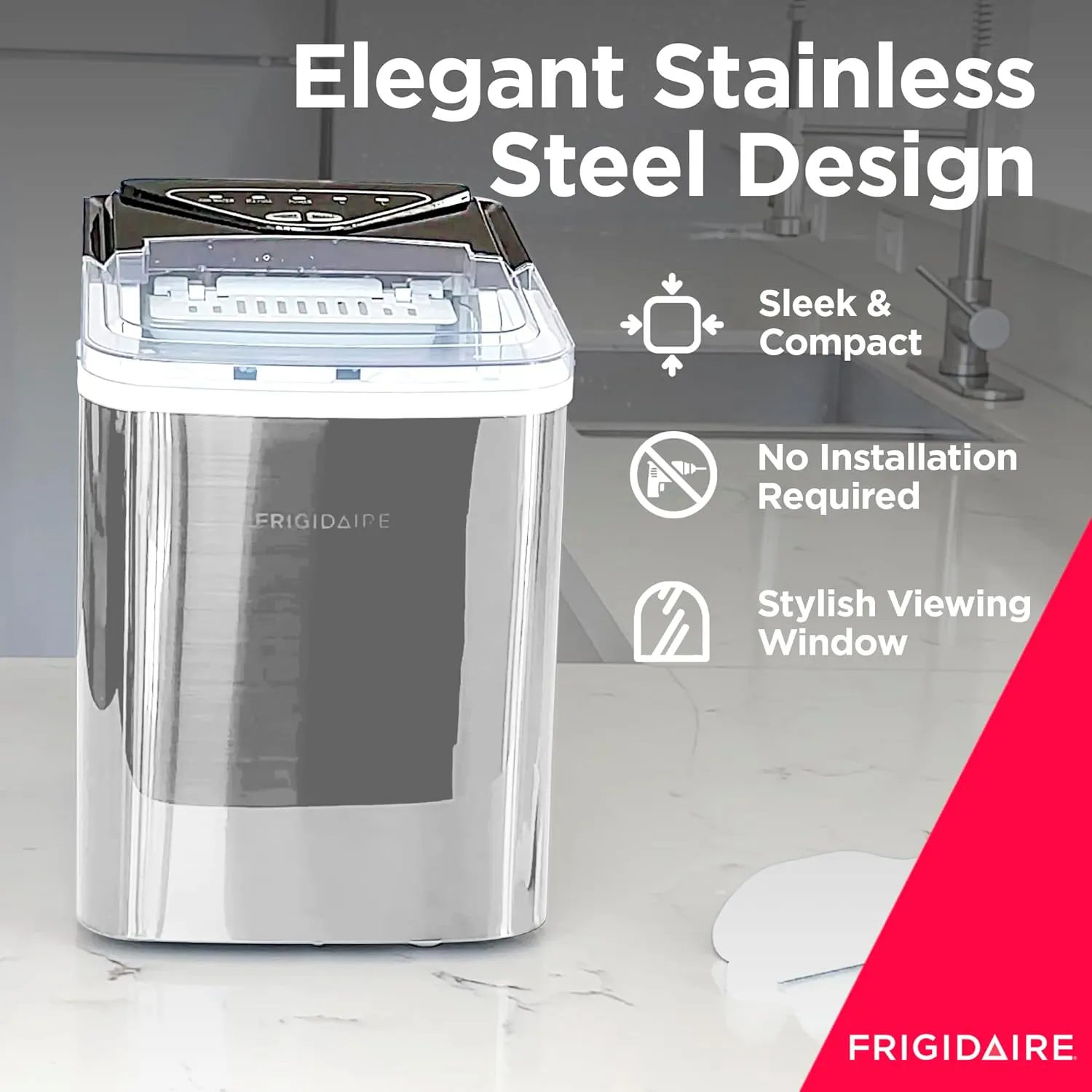 Frigidaire EFIC123-SS Counter Top Maker, Produces 26 pounds Ice per Day, Stainless Steel