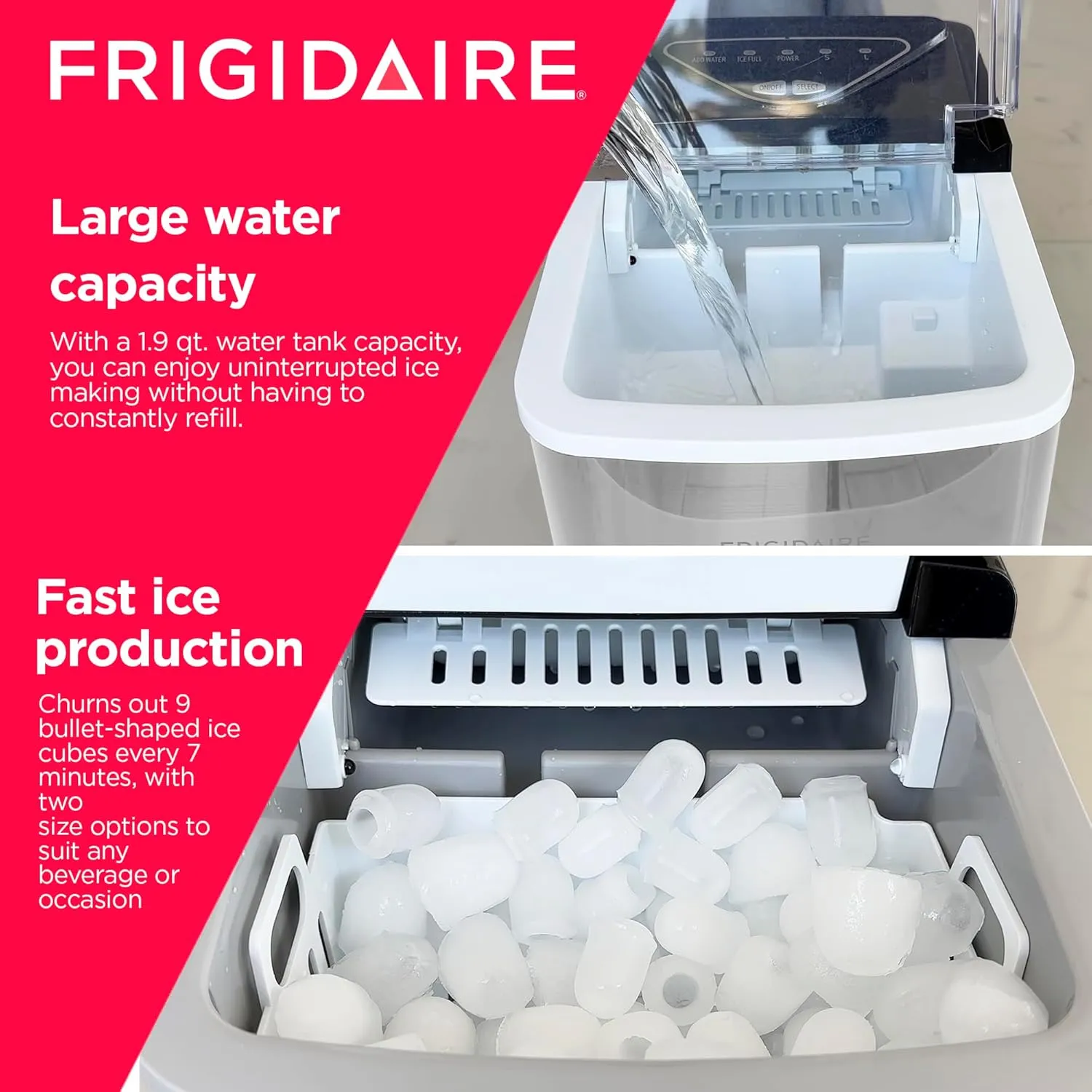 Frigidaire EFIC123-SS Counter Top Maker, Produces 26 pounds Ice per Day, Stainless Steel