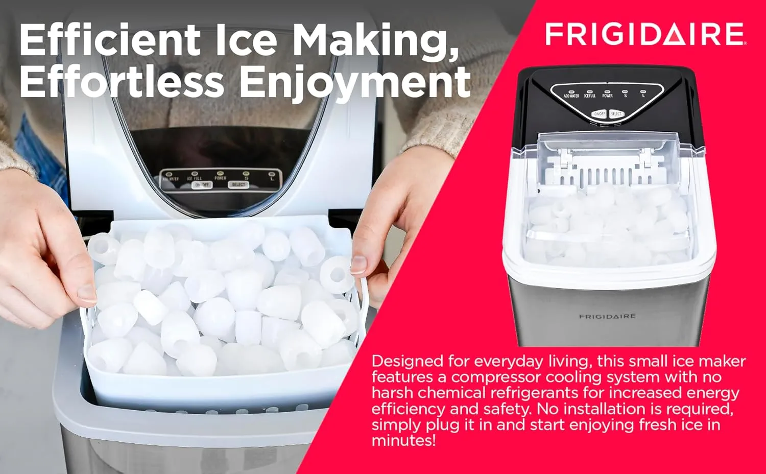 Frigidaire EFIC123-SS Counter Top Maker, Produces 26 pounds Ice per Day, Stainless Steel