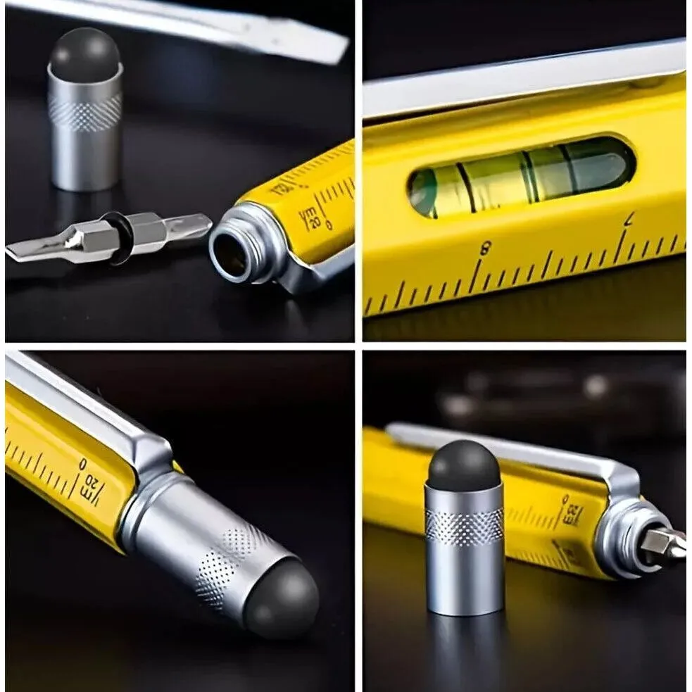 Full Metal Body 6-in-1 Multi-Function Tool Yellow Engineers Pen