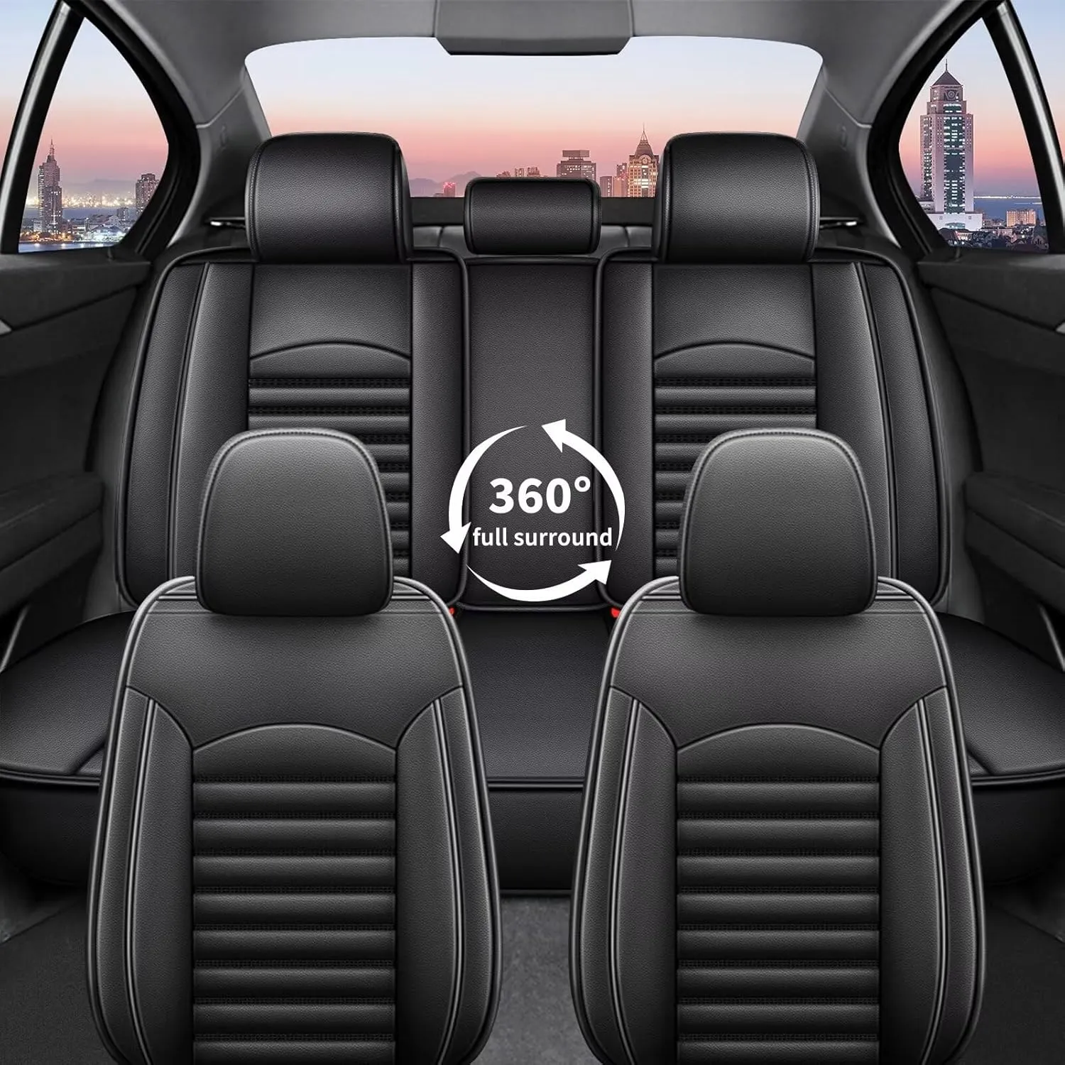 Full Set Car Seat Covers Fit for Volkswagen Taos 2022-2025 Faux Leather Seat Cover Airbag Compatible Waterproof Seat Cushion (Black)