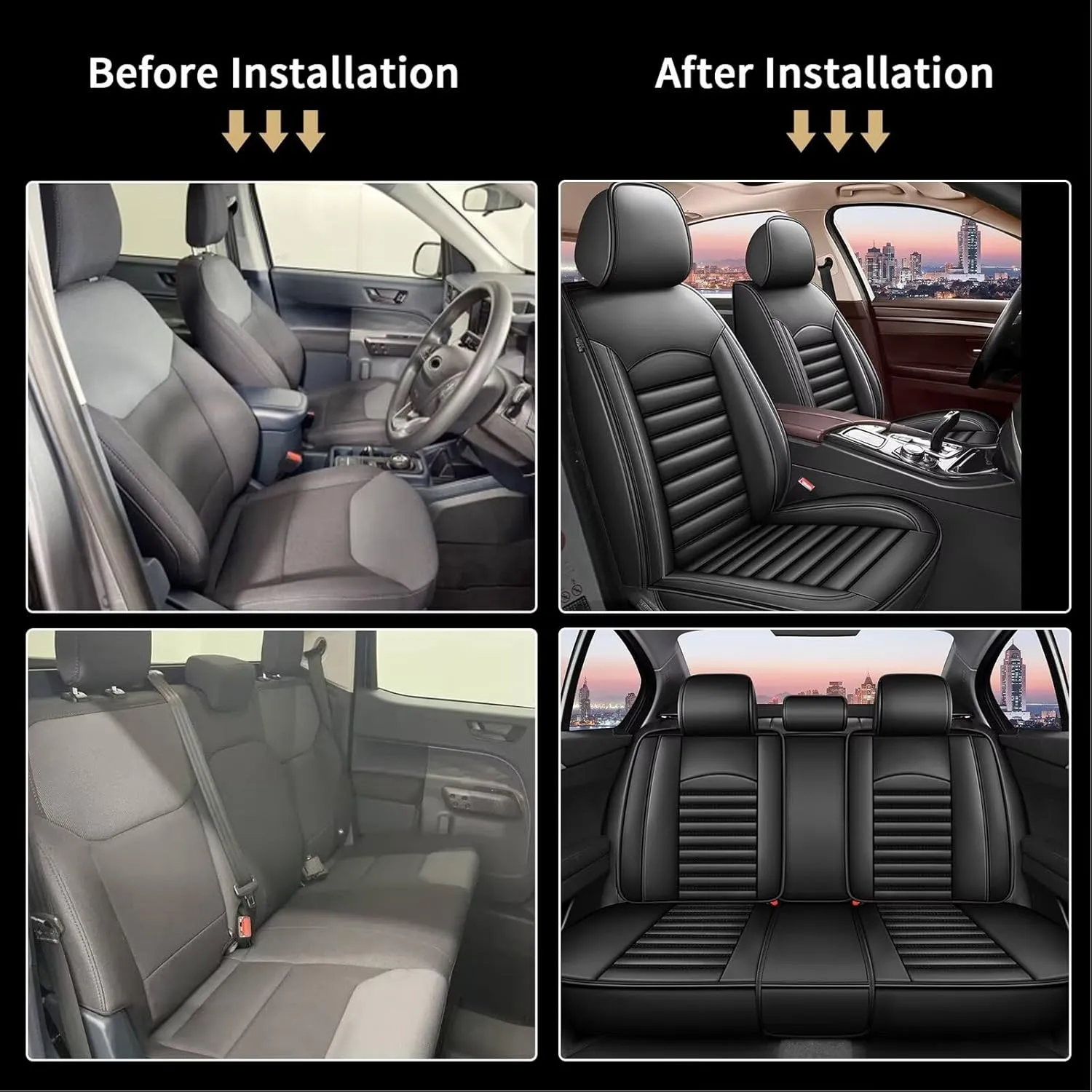 Full Set Car Seat Covers Fit for Volkswagen Taos 2022-2025 Faux Leather Seat Cover Airbag Compatible Waterproof Seat Cushion (Black)