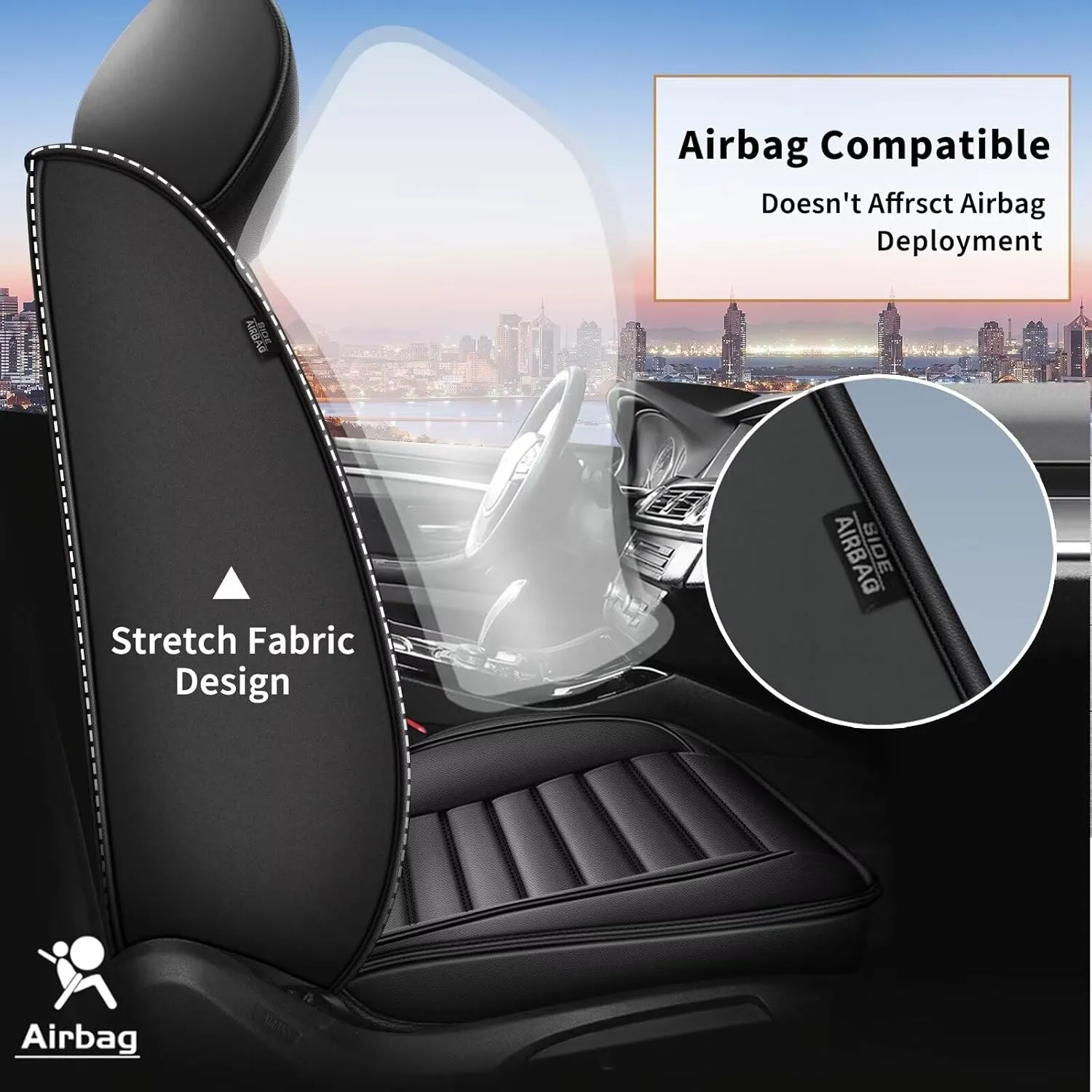 Full Set Car Seat Covers Fit for Volkswagen Taos 2022-2025 Faux Leather Seat Cover Airbag Compatible Waterproof Seat Cushion (Black)