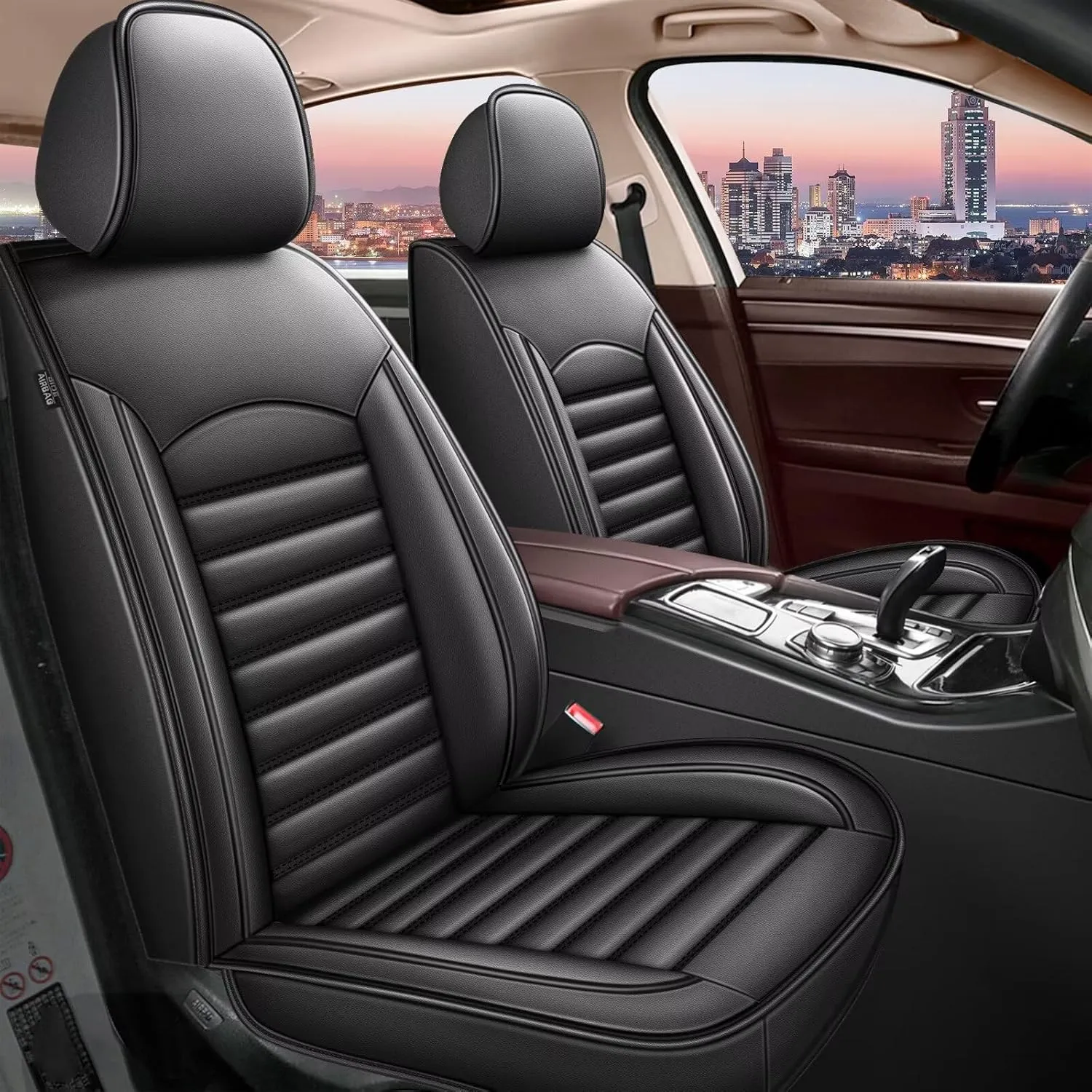 Full Set Car Seat Covers Fit for Volkswagen Taos 2022-2025 Faux Leather Seat Cover Airbag Compatible Waterproof Seat Cushion (Black)