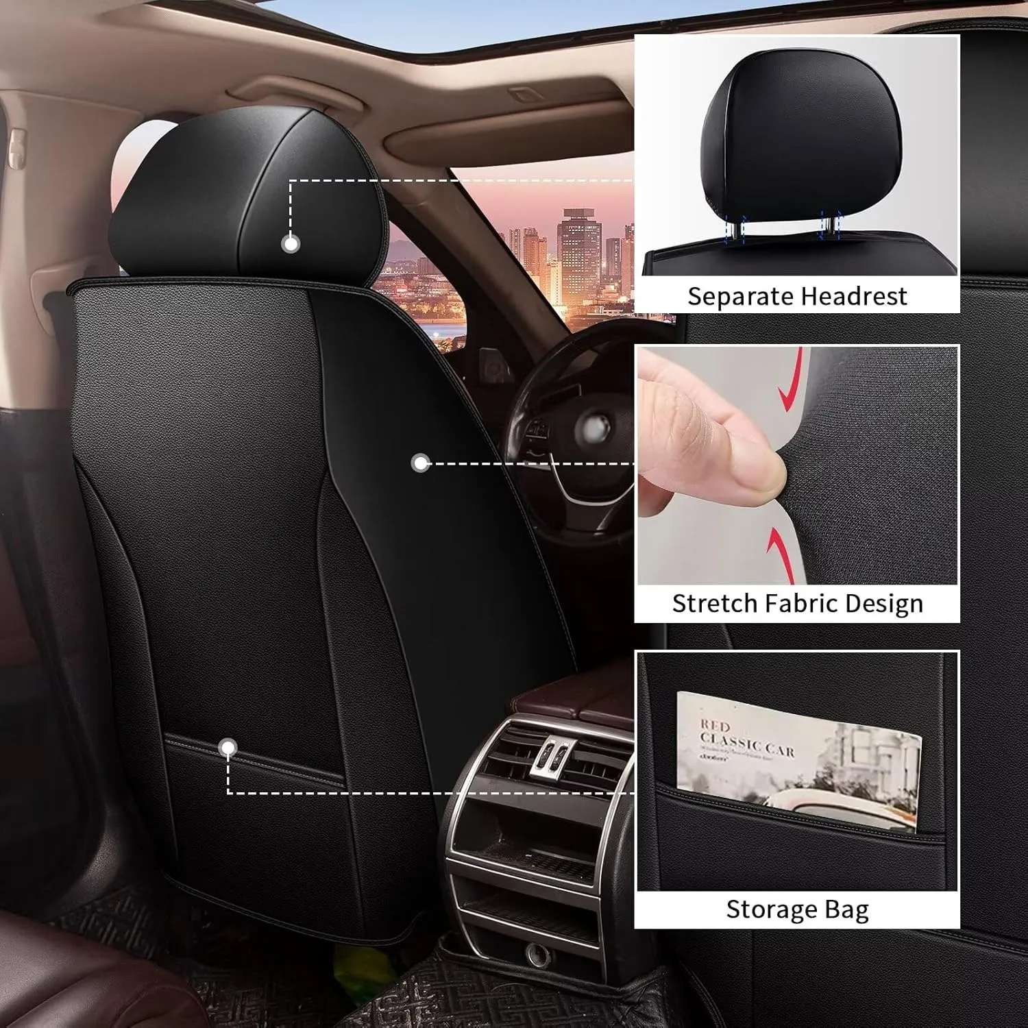 Full Set Car Seat Covers Fit for Volkswagen Taos 2022-2025 Faux Leather Seat Cover Airbag Compatible Waterproof Seat Cushion (Black)