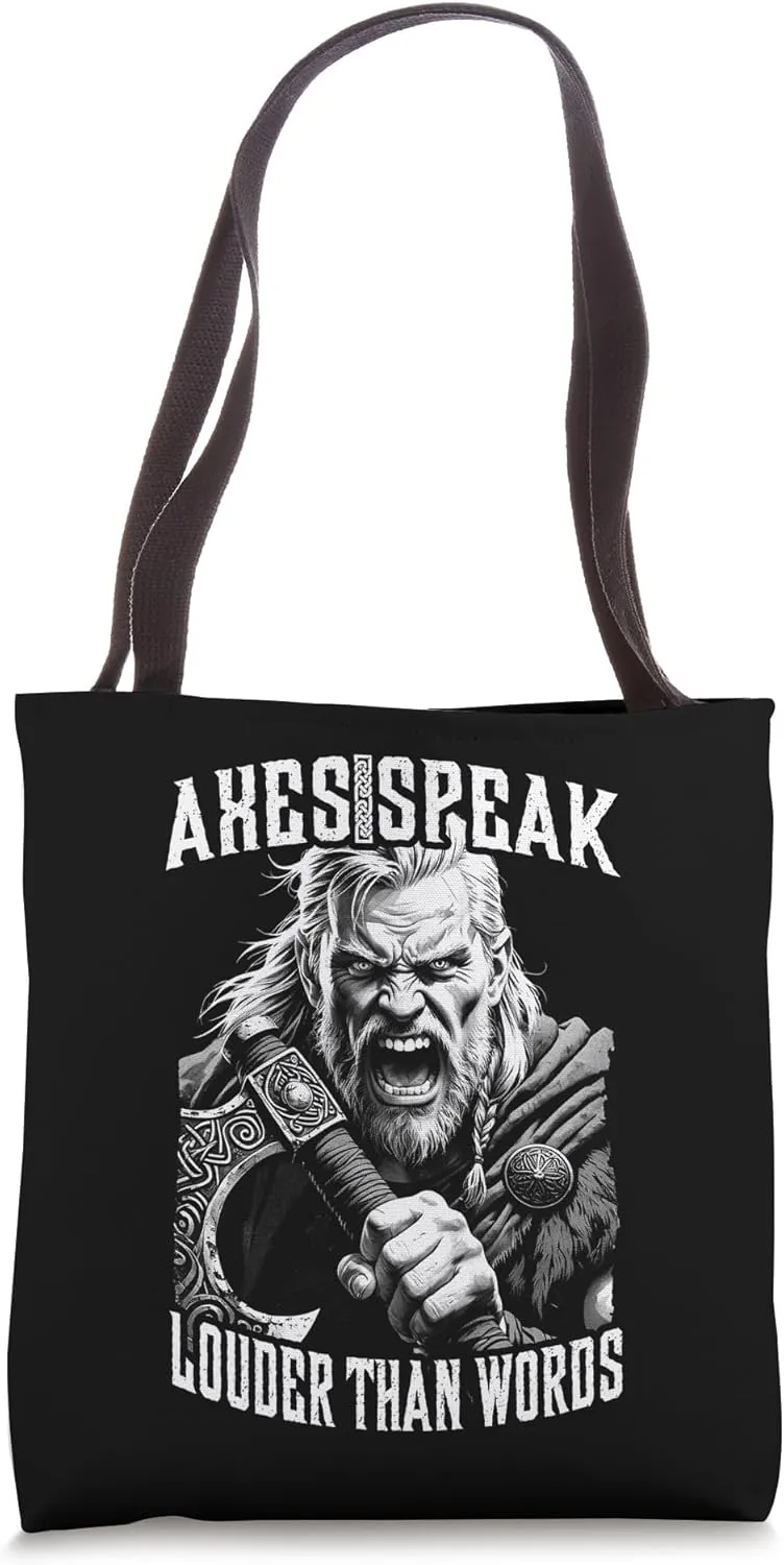 Funny Viking Warrior Axes Speak Louder Than Words Raider Tote Bag