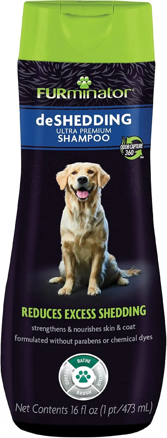 FURminator Undercoat Deshedding Tool and Premium Shampoo for Dogs - Brush Removes Loose Hair, Combats Excess Shedding, 16 oz