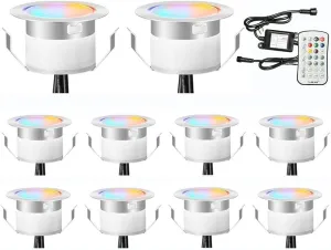 FVTLED Pack of 10 Low Voltage LED Deck Lighting Kit RGB & Warm White Stainless Steel Waterproof Outdoor Landscape Garden Yard Patio Step Decoration Lamp LED In-ground Light (10pcs, RGBW)