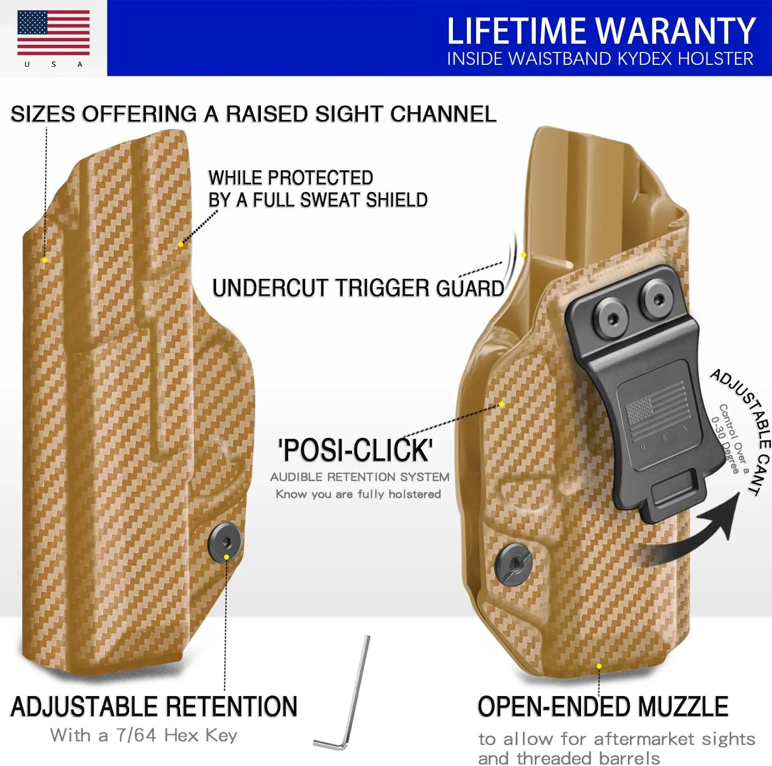 G43 Holster IWB Kydex Fit: Glock 43, 43X & 43X MOS Pistol – Inside Waistband Concealed Carry – Adjustable Cant & 'Posi-Click' Retention – No Wear - No Jitter - USA Made - Right Hand Draw