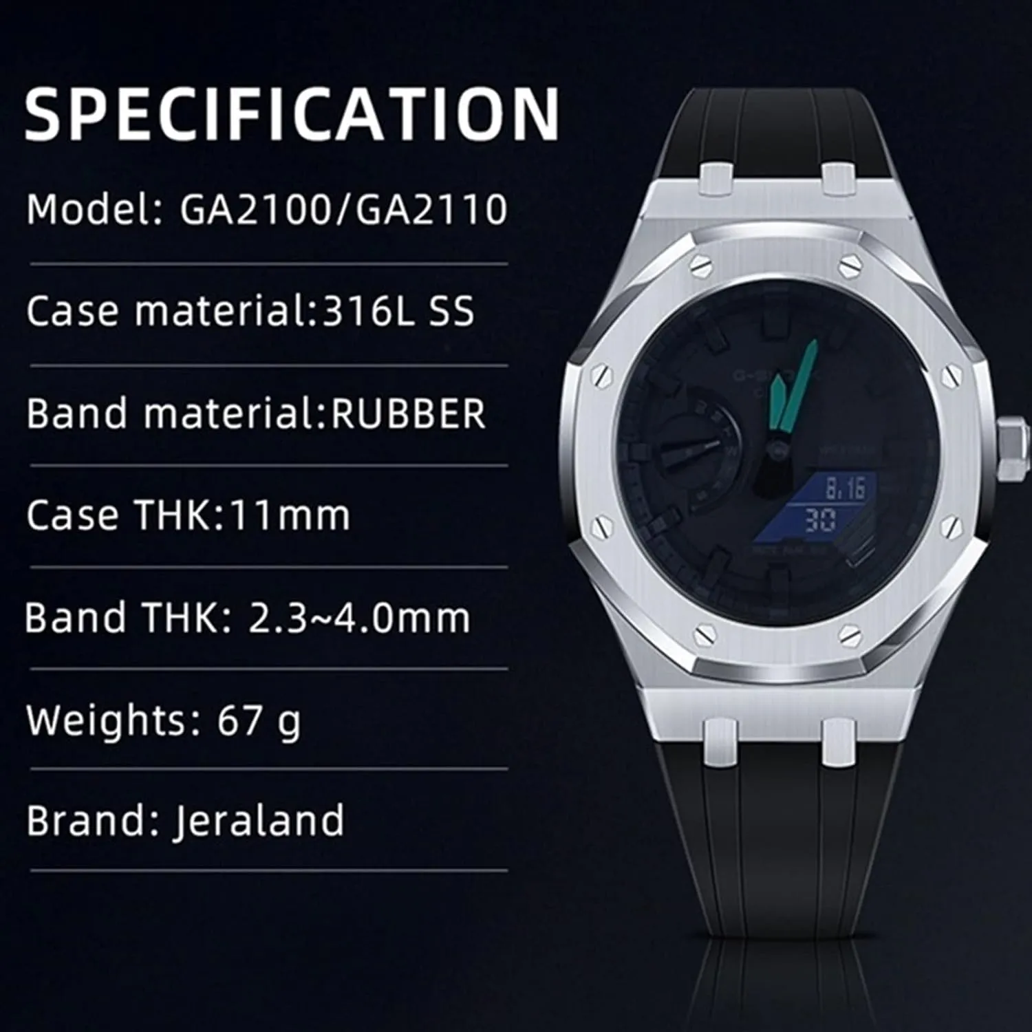 Ga2100 MOD Kit For GA2100 GA2110 Metal Watch Case Silicone Strap 316 Stainless Steel Modified Accessories Bracelet Bezel bands