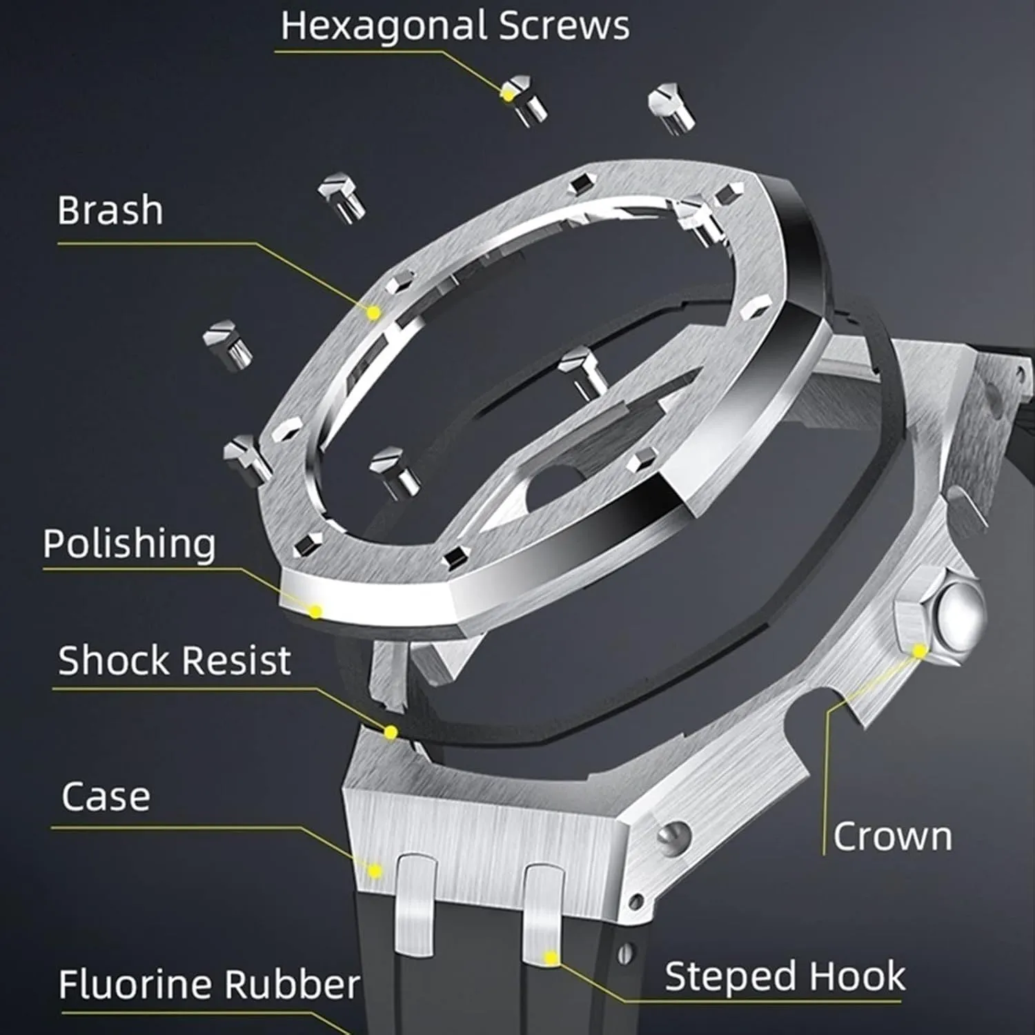 Ga2100 MOD Kit For GA2100 GA2110 Metal Watch Case Silicone Strap 316 Stainless Steel Modified Accessories Bracelet Bezel bands
