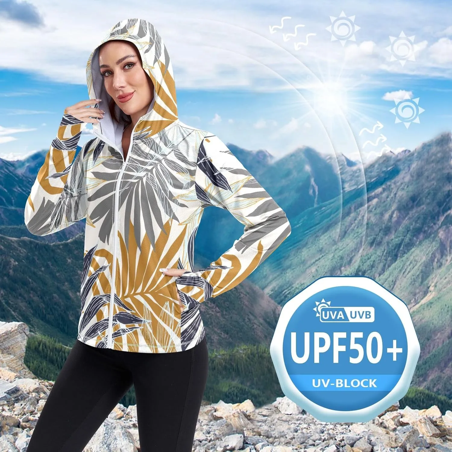 GAIGEO Abstract Colorful Palm Trees Women Jacket UPF 50  Womens Summer Jackets, Cooling and Lightweight, S